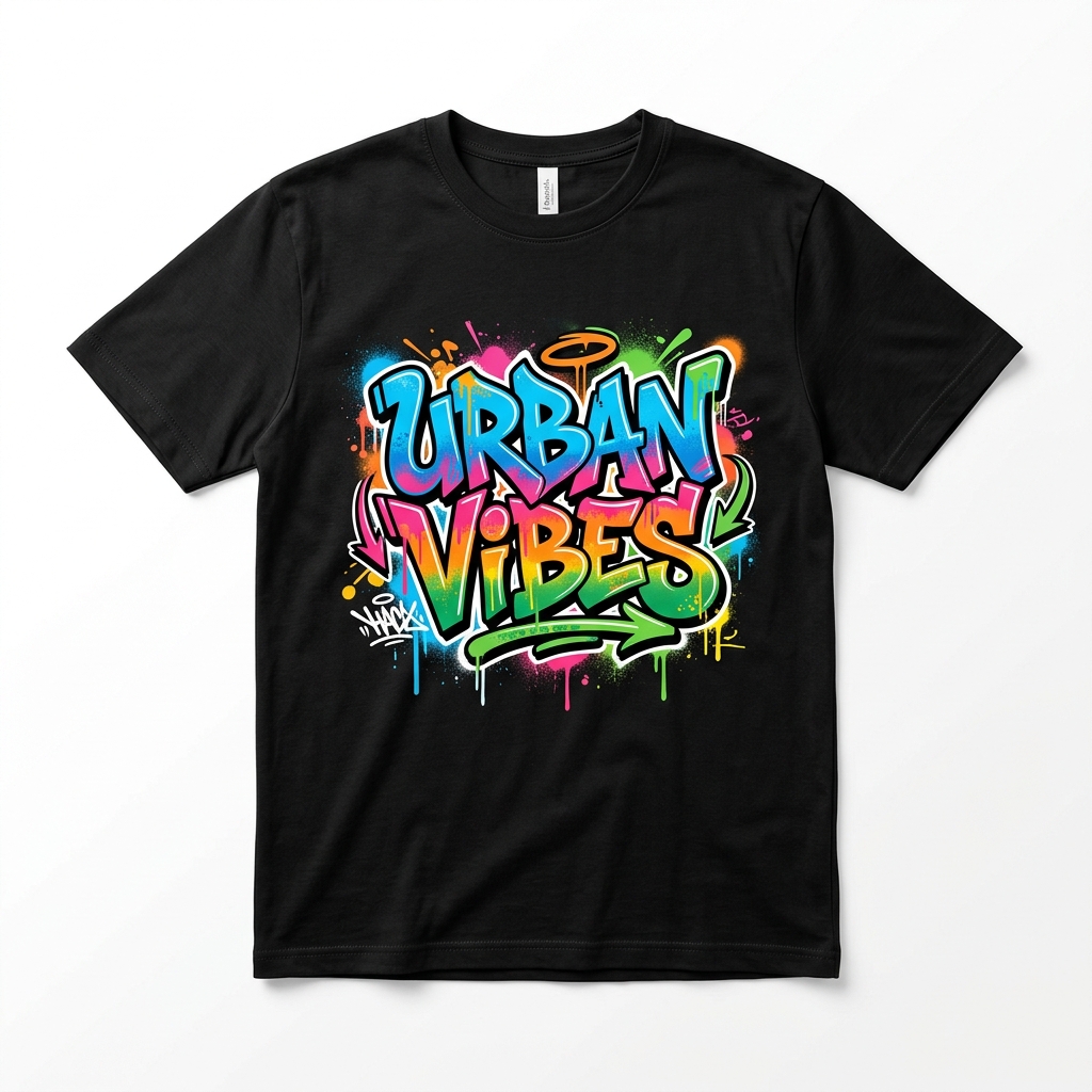 Cotton Graphic Tee – Street Art Graffiti Design, Black